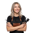 © Adi - Young female hairdresser smiling, holding scissors and comb, isolated