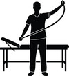 © NURUZZAMAN - Physiotherapist holding resistance band standing near examination bed preparing workout session