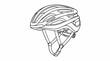 © Handrey - A black and white line drawing of a protective bicycle helmet with adjustable chin straps with illustration ventilated bicycle