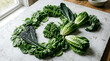 © siti faqihah haslu - Fresh assorted leafy green vegetables arranged in a wreath shape on a rustic stone surface