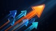 © Umnat - Glowing orange upward arrow leading blue arrows for business growth and financial success.