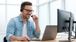 © Eka - Happy Professional Male Customer Service Representative Working On Laptop In Modern Office