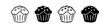 © Trends - Set of muffin and cupcake icons in outline, glyph, and hand-drawn doodle styles. Minimalist black and white bakery and sweet dessert food vector illustration isolated on white background.
