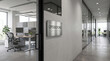 © Asha Moni - Operations department office sign on a modern glass door in a contemporary corporate workplace hallway