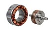 © Tariq - Industrial electric motor parts - stator with copper wire winding and rotor with copper bars and steel shaft isolated on white, engineering concept.