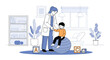 © Vin Graphics - Professional female therapist guiding young boy during physical rehabilitation exercise on big blue fitness ball.
