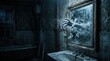 © meka - Horror Banner: Spectral Hand Reaching From Cracked Victorian Mirror in Haunted Bathroom