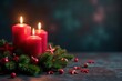 © Somsak - Three advent candles burn brightly on fir branches, festive decorations adorn the scene , fir, cozy, rustic