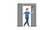 © beyiredo - Man walking through metal detector security gate, airport security, safety check
