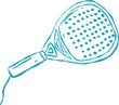 © nabilahcholila - Hand drawn illustration of a padel tennis racket with a turquoise outline and dots on the hitting surface isolated on a white background with a transparent alpha channel.