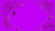 © Mr - Halloween background border with hanging spider on web flying bats on purple backdrop spooky night celebration party invitation flyer poster card banner copy space frame vector illustration