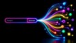 © resky - Glowing digital prompt bar generating colorful fiber optic network nodes representing artificial intelligence creation