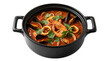 © MstLucky - Seafood stew with shrimp, mussels, and calamari in a black pot, garnished with fresh parsley, isolated on transparent background