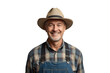 © ArtBox - Smiling mature farmer wearing hat and denim overalls
