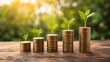 © Afeait - Conceptual image of money coins growing into a green plant representing successful financial investment and sustainable business growth