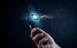 © Nirmal - Hand holding smartphone displaying glowing abstract cloud computing chip data transfer interface