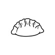 © workdesgin - Classic gyoza dumpling line art illustration showcasing traditional pleated dough pattern for asian culinary menu design on transparent checkered backdrop.