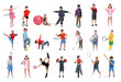 © New Africa - Children with various sports equipment, collage of portraits on white background. Classes in different sports