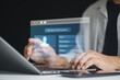 © MUNTHITA - Businessman entering personal information on online registration form via laptop and smartphone. data protection, privacy lock, hidden data, consent form, secure database, private cloud technology.