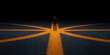 © Phanupong - Businessman standing at intersection of glowing orange paths in dark environment representing strategic decision making and career direction