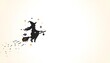 © vionaang - Charming silhouette of a witch flying on a magical broomstick with glittering stars for Halloween design