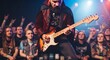© Bosskul - Bearded guitarist in vampire costume performing live with a sunburst electric guitar