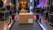 © Рудой Максим - Conveyor belt with boxes in a venue during setup for an event