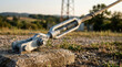 © Creativeraf - Turnbuckle and wire rope cable anchor securing utility tower stay wire