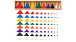 © TakoyakiAI - Montessori triangle grading set, colored wood shapes arranged in size rows beside a tray, no branding isolated. Montessori sensory aid isolated on white background.