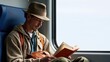 © NovaVision - Man reading a book during a scenic train ride