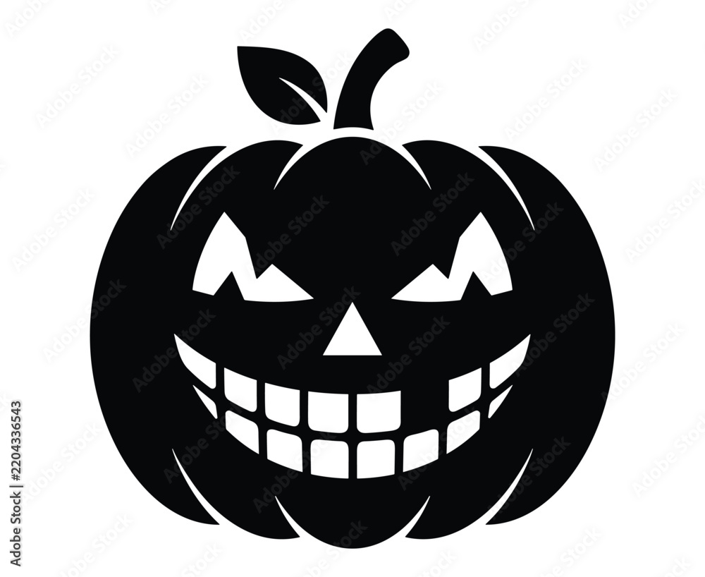 Halloween scary carved pumpkin silhouette with spooky glowing face ...