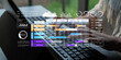 © InfiniteFlow - Futuristic Data Analysis Concept with Hands on Keyboard and Digital Dashboard Displaying Activity Metrics and Progress Over Weeks. Entropy.