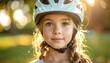© ณัฐพล ตีระพิมลจันทร์ - portrait of a girl with ephelides wearing a bicycle helmet, serving as a visual reference for phenotypic genetics, pediatric ergonomics, and childhood safety awareness