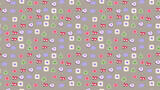 Valentine's Day pattern with hearts, envelopes, locks, and gnomes