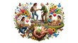 © Hiron - People helping others and nature in a floral heart shape