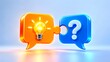 © Ultimate Studio - Interlocking puzzle speech bubbles with a glowing lightbulb and question mark. Concept of strategic business consulting and client support.