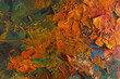 © nguyenhuu - Heavy impasto abstract oil painting texture. Textured orange green and blue palette knife acrylic strokes on canvas for modern gallery art