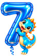 © Creative Park - Cute dragon character with blue balloon number seven celebrating a birthday