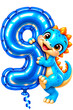 © Creative Park - Bright blue dinosaur holding a number nine balloon for a birthday celebration