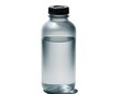 © NKZ MAHDI - A clear plastic bottle filled with liquid stands isolated on a white background showcasing its cylindrical form container transparent water beverage