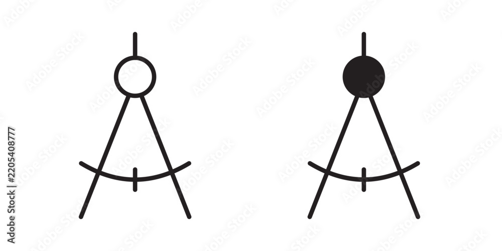 Drafting compass icon flat outline in black Stock Vector | Adobe Stock