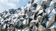 © FryArt - Modern architectural facade with a complex triangular geometric metallic panel design