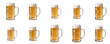 © Studicon - Multiple beer steins filled with golden beer and white foam against black background