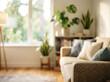 © Kasun - Cozy living room interior with blurred sofa and houseplants by window
