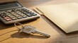 © Chayanan - Real estate rental assistance concept featuring a house-shaped key, calculator, and document folder.