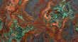 © Trelqis  - Weathered metal surface with heavy rust and green copper oxidation