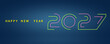 © ZEXO - Minimalist dark blue holiday banner displaying colorful linear outline 2027 numbers alongside elegant gold greeting typography vector template.