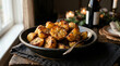 © Yuanita - Golden Roasted Potatoes in Dark Bowl with Christmas Decorations