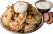 © Sultan Ali - Traditional fried pierogi dumplings served with sour cream and fried onions