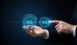 © tahir xh - 6G Network Technology Concept, Businessman Hand with High Speed 5G Icon